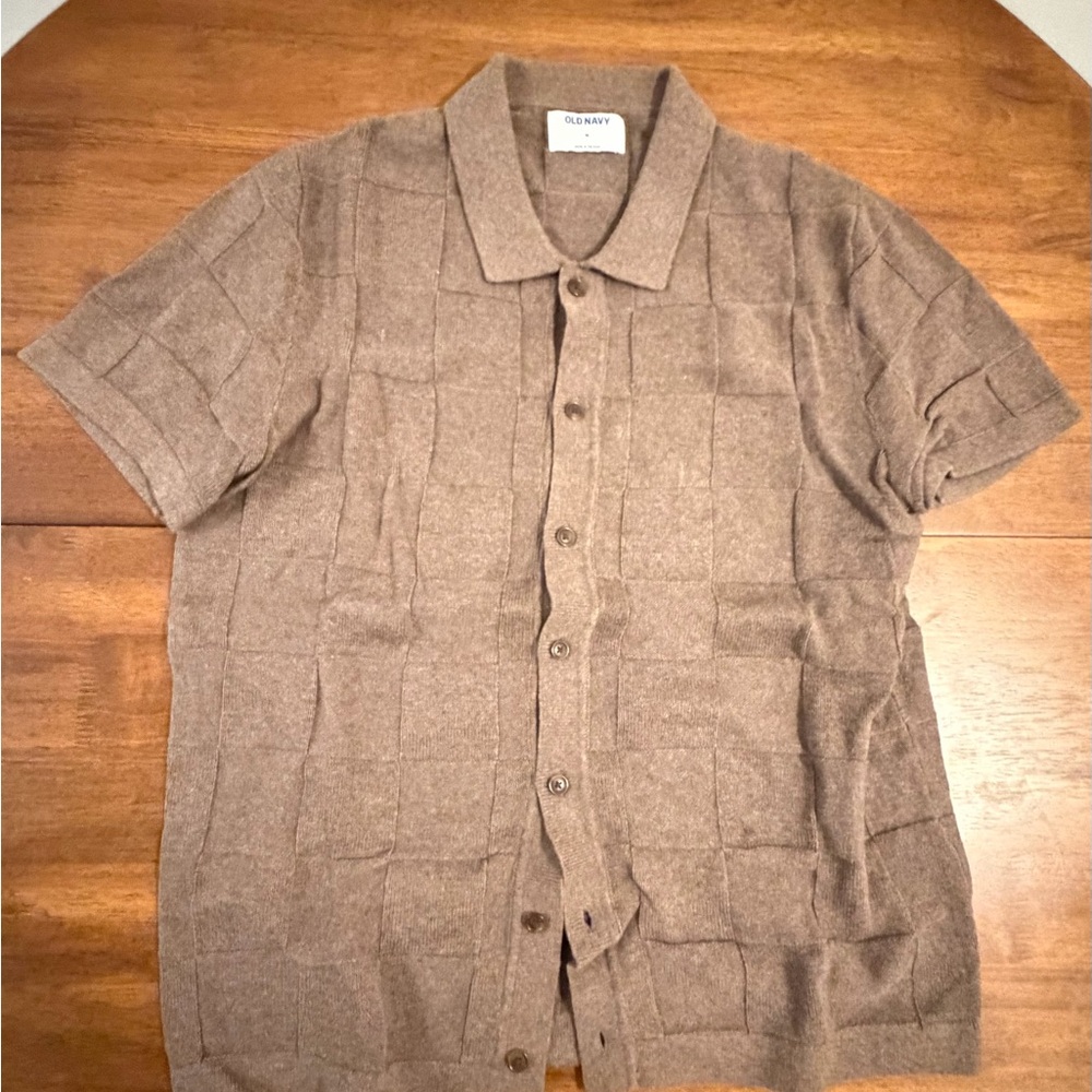 Old Navy Brown Knit Short Sleeve Button-Up